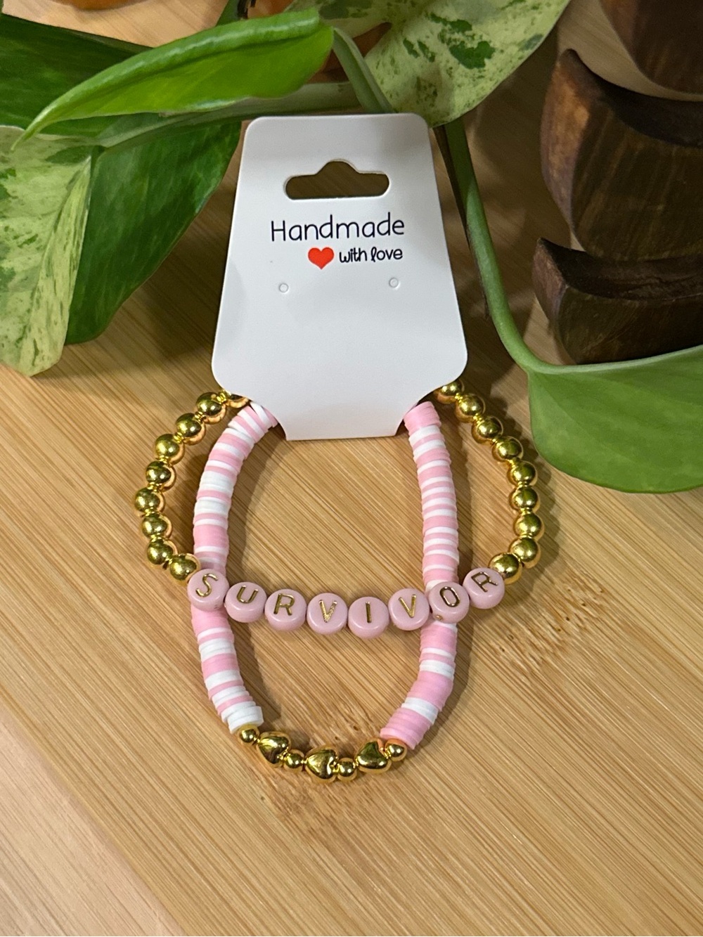 🎀Breast Cancer Awareness 2-PC Stretchy Beaded Set | Handmade |Awareness Stack🎀